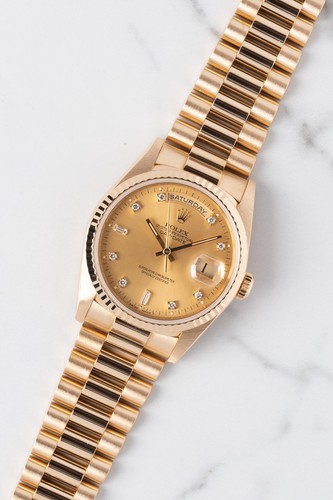 1991 Rolex Day-Date 18238 Champagne Diamond Dial