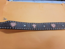 Nocona Western Girls Youth Belt Studded Pink Cross Hearts Brown Leather Size 20