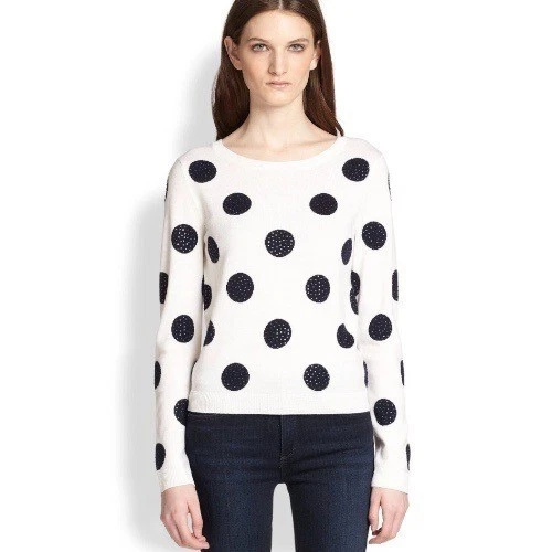 Suéter Alice + Olivia Celyn Polkadot tamanho S creme strass ASO Taylor Swift - Imagem 2 de 4