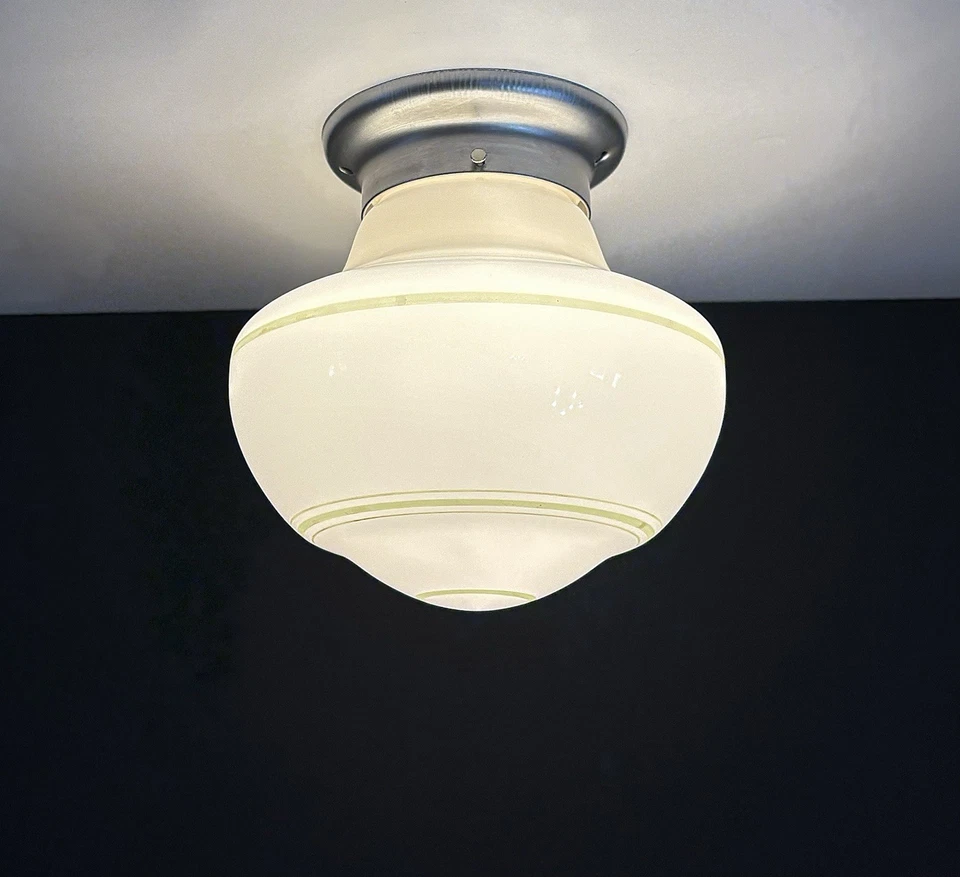 Antique 1920s 30s Art Deco Gatsby Green Swirled Glass Ceiling Light Fixture Vtg - Image 4 of 4