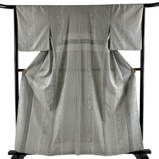 JAPANESE KIMONO TSUMUGI gray 160cm 5 ft 3 in PURE SILK AA10022