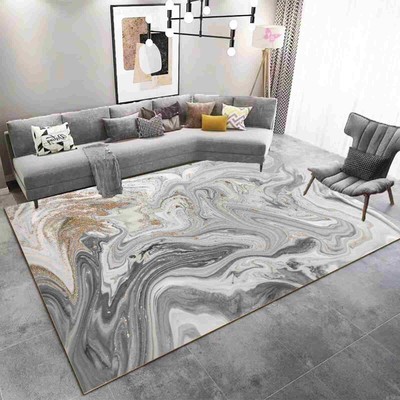 Machine Washable Abstract Living Room Rug 5x7 with Anti-Slip 7774 Color Grey