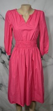 TALBOTS Rose Pink 100% Cotton 3/4 Sleeve Dress 2 Elastic Cuffs and Smocked Waist