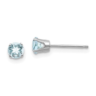 14 Karat Weißgold 4 mm Aquamarin Ohrstecker L-4 mm, B-4 mm 0,3 gm