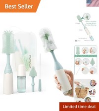 Portable Baby Bottle and Breast Pump Cleaner Brush Kit - Soft Silicone, Green
