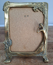 Brass Art Nouveau Style Lady Frame Easel For Mirror Photo Vintage - NO GLASS