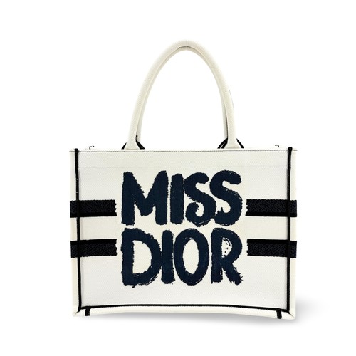Christian Dior Miss Dior Book Embroidered Canvas White Tote Bag