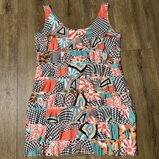 ISLE Women's Multicolor Geometric Mini sleeveless Dress Sz xL boho silky