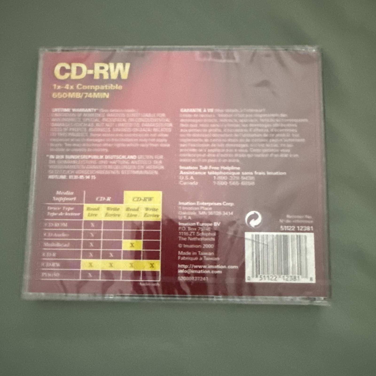 Imation CD-RW 1x-4x 74 Min/650 MB Compatible Disc w/ Jewel Case New & Sealed