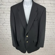 Tallia Uomo Black Worsted Wool 2 Gold Button Blazer Sport Coat USA Made Size 46L
