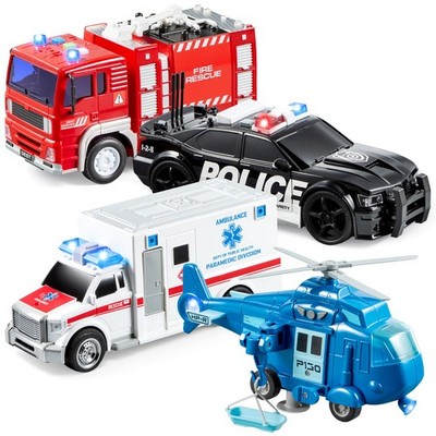 JOYIN 4 Packs Emergency Vehicle Toy 17.8 x 7.6 x 9.5 cm, Several Colours 