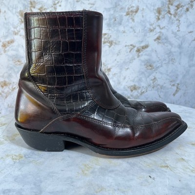 Laredo Men's Size 9 EW Wide Shoes Red Leather Gator Print Zip Western Work Boots