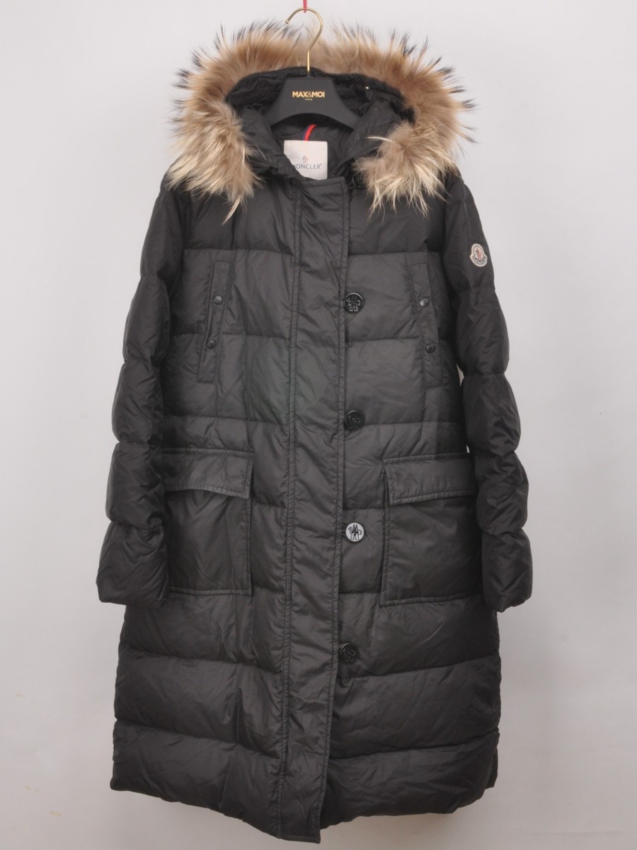 Moncler long down parka coat size BLACK