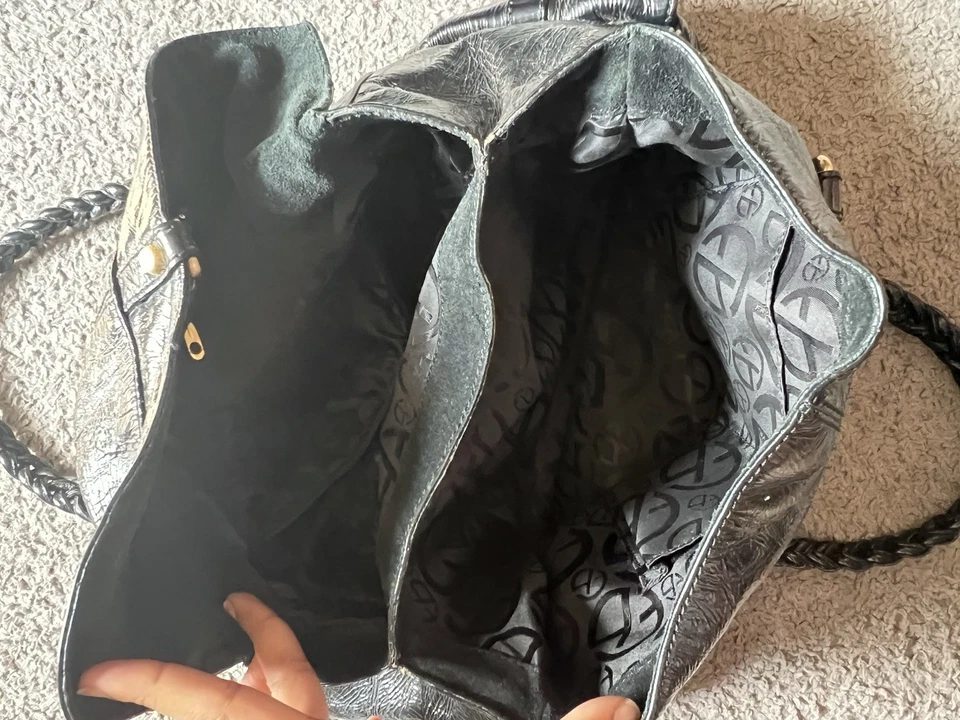 Francesco Biasia Secret Love Satchel Handbag Black Large Gold Hardware Leather - Image 3 of 4