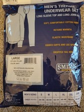 SMITH'S WORKWEAR THERMAL LONG SLEEVE TOP & LONG-JOHN BOTTOM, SIZE: L, NAVY-NIP