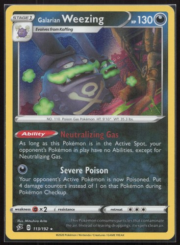 GALARIAN WEEZING REBEL CLASH 113/192 HOLO RARE RCL POKEMON TCG CARD LP
