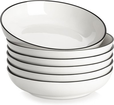 Malacasa Serie Regular, 6-teiliges Geschirrset, Weiß mit Schwarzem Rand, 1250ml