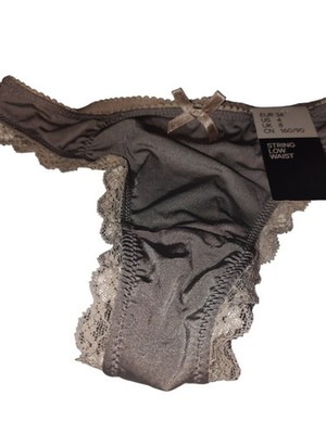 2PCs H &M String US-Size 4-Low Waist Thing With Lace Accent Gray Silver 