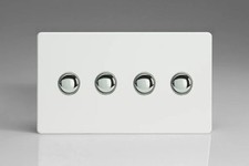 Switch White Quad Momentary 6A 4-Gang Screwless Premium + Chrome Insert