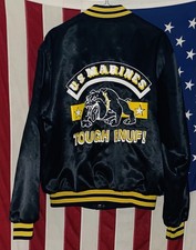 Vintage US Marines Swingster Jacket Mens Medium Satin Black 80s USMC Tough Enuf 