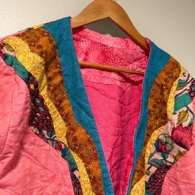 Handmade Quilted Boho Jacket Womens Pink Patchwork Artisan Cotton Batik