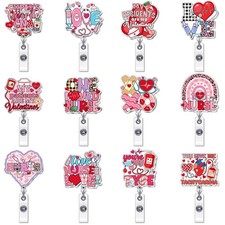 12 PCS Valentines Day Nurse Badge Reel Retractable Acrylic ID Holder Clip