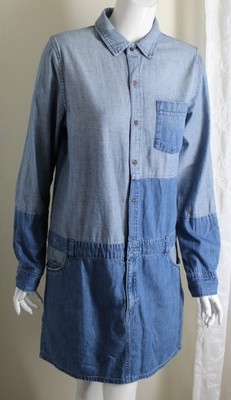 Current Elliot AS IS Sz 3 Denim Jean Patchwork Shirt Dress M L