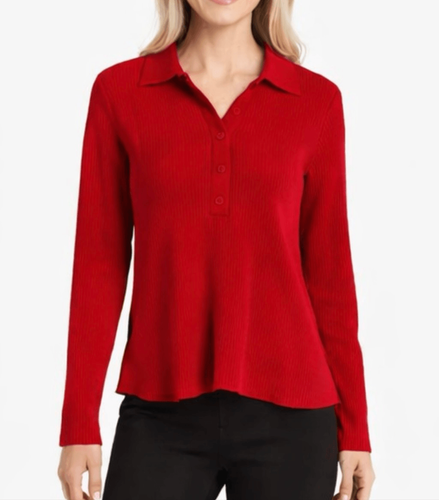 J.Crew red silk blend ribbed collared blouse large - Picture 1 of 9