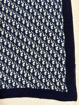 Christian Dior Silk Scarf Trotter Monogram Logo Pattern Navy
