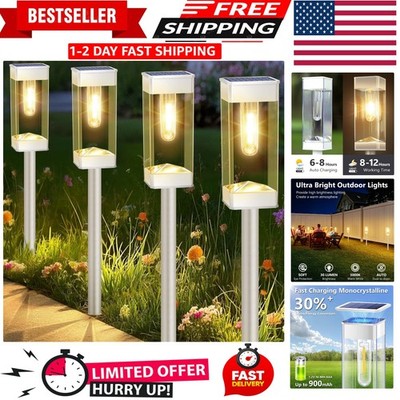 Solar Pathway Lights - Stainless Steel with LED Tungsten Filament Bulbs (8