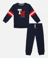 Tommy Hilfiger Boy Blue Collegiate Monogram Fleece Sweatsuit 2PC Set Size 6-9M