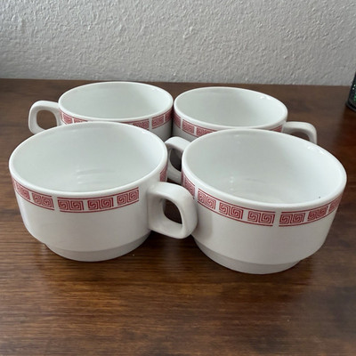 Tatung Porzellan Kaffeetassen 4er-Set weiß/rot, asiatisch geometrisch