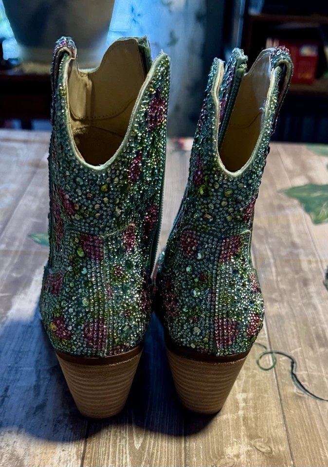 Botas botines Betsey Johnson SB Cady para mujer 6 verde esmeralda estrás usados 1x Foto 4 de 4