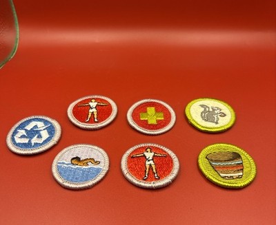 Vtg Boy Scouts Merit Badge Lot(7) Swimming First Aid Basketry Mammals Recycling