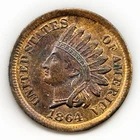 1864 1c Indian Head Cent No L UNC Toned Bronze Penny Civil War Era BU Coin Rare!