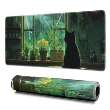 Green Black Cat Mouse Pad Abstract Green Mouse Pad 31.5x11.8 Inch Cat Texture...
