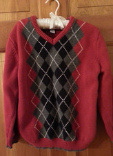 Red Black and Gray Cotton Long Sleeve Argyle Sweater, Children  s Boys size 6