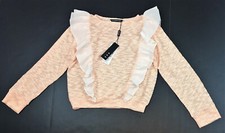 KAS New York Ruffle Accent Sweater, Peach/ Ivory, Medium MSRP 135.00