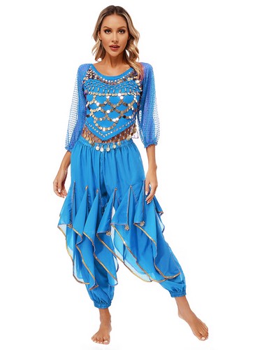 Womens Costume Party Dancewear Flared Outfits Arabian Crop Top Loose Uniform - Picture 29 of 57