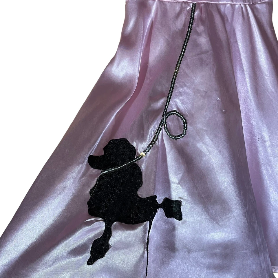 Vestido Caniche Satinado Rosa Años 50 Encogido de hombros Niñas Talla M Calcetín Hop Falda Disfraz de Halloween Foto 4 de 4