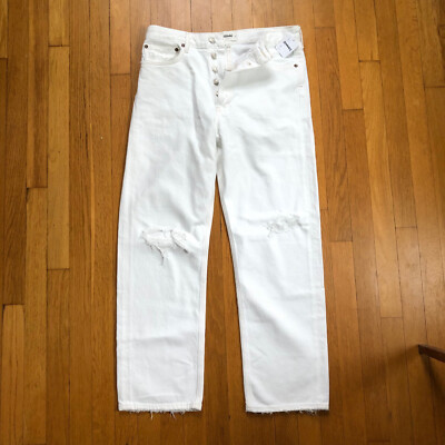 Agolde 90's Mid Rise White Denim Loose Fit Distressed Jeans