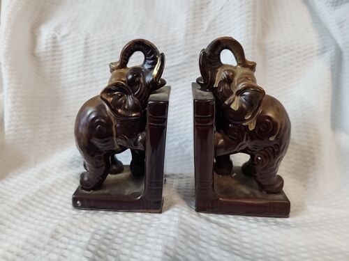 MCM Elephant Bookends Glazed Ceramic - Picture 1 of 1