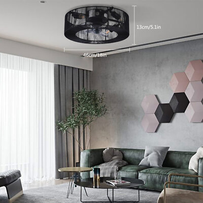 18'' LED Caged Style Ceiling Fan Light Bladeless Chandelier Lamp Remote Control