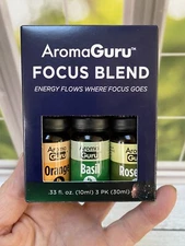 NIB Focus Blend - Set of 3 -  AromaGuru Orange, Basil, Rosemary .33 ml ea
