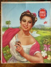 1950's BEAUTIFUL SENORITA DOBLE COLA SODA ADVERTISING MEXICAN CALENDAR POSTER