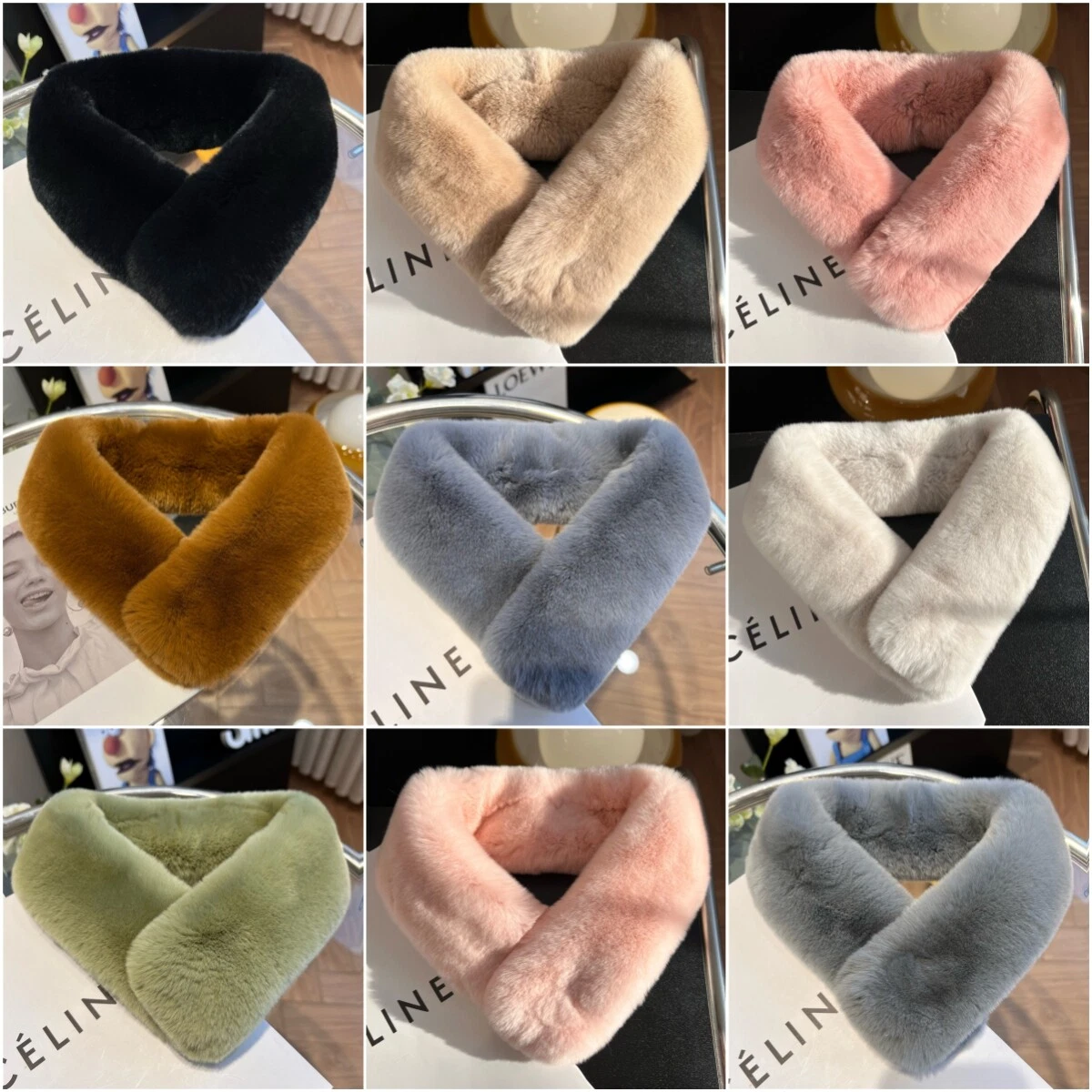 100% Real Rabbit Fur Scarf Knitted Neck Warm Collar Scarves Wraps Winter Women's