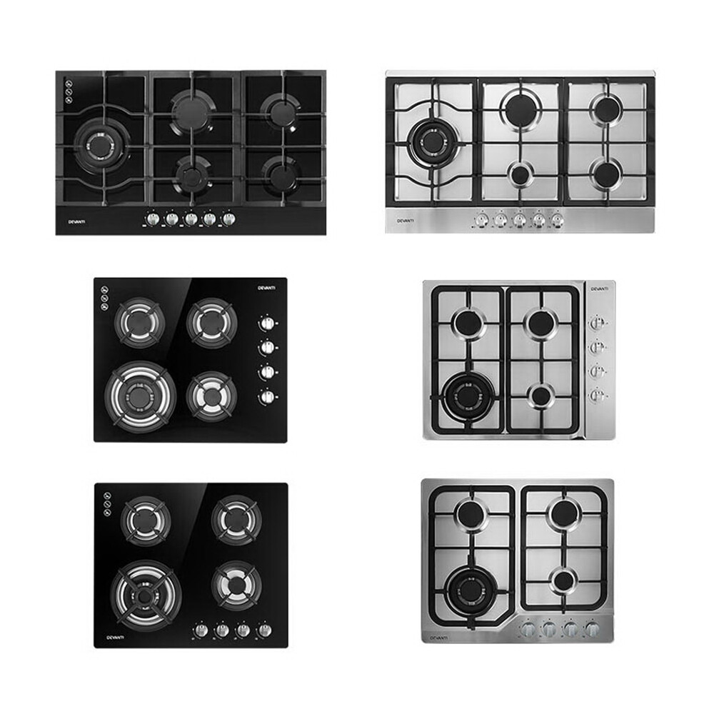 Devanti Gas Cooktop 90cm 60cm Glass Steel Stove Hob Cooker 2/4/5 Burner