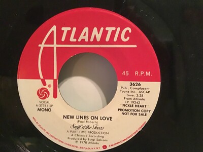  SNIFF 'N' THE TEARS  *ATLANTIC LABEL 7: 45 LP  * NEW LINES ON LOVE* 1978