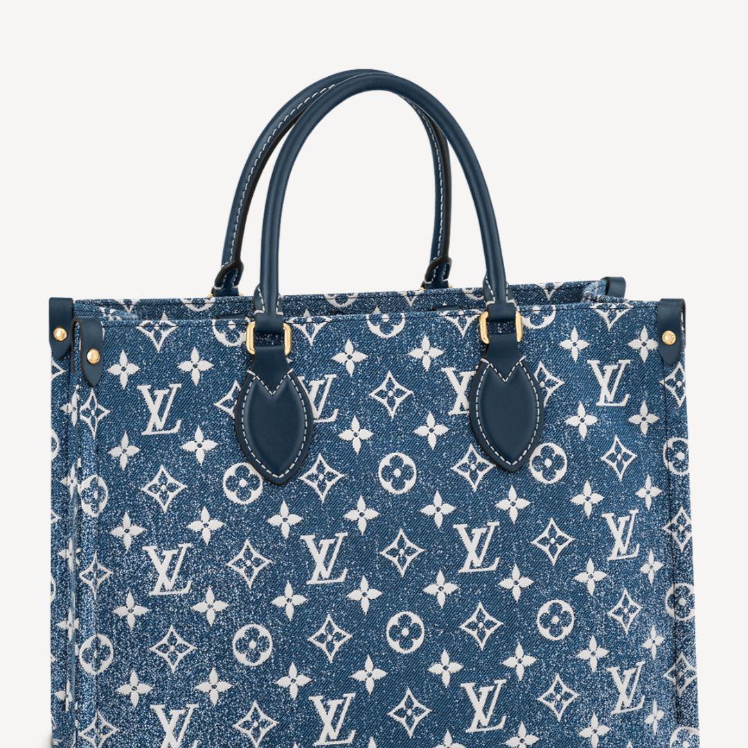 Louis Vuitton ONTHEGO MM Tote Bag denim blue monogram shoulder 