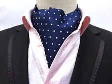 New Classic Men's Jacquard Polka Dot Blue White Scarf Cravat Ascot Necktie Tie